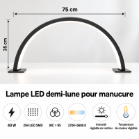Lampe de travail LED demi-lune noire 75 cm – dimmable 40 W